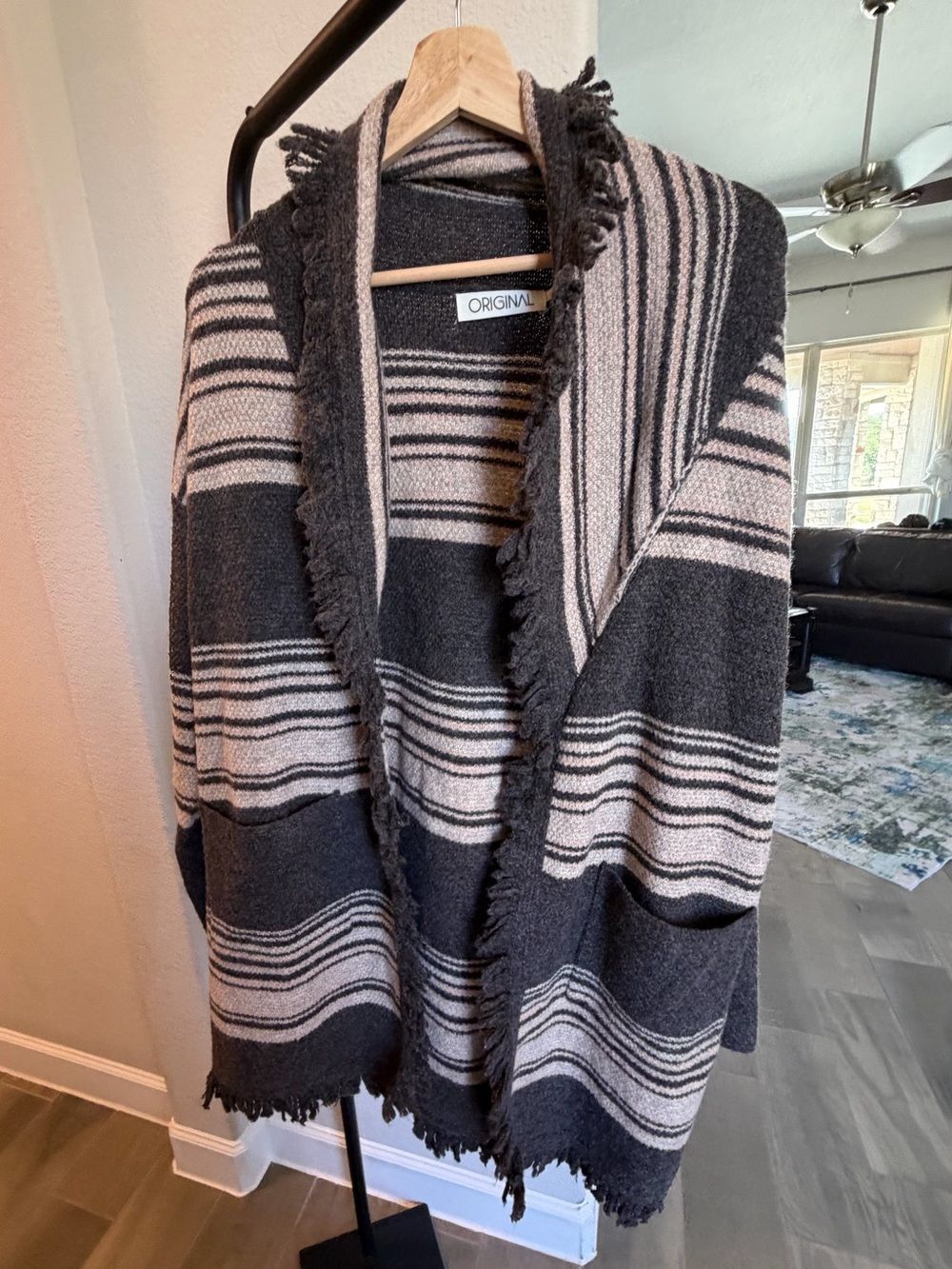 Original USA Earthy Stripes Fringe Wool Blend Cardigan NWT S/M